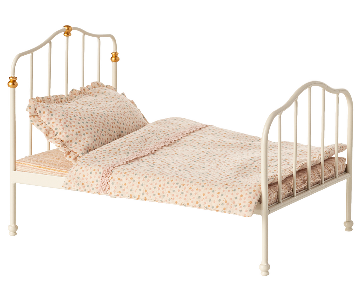 Cama metal vintage doble ratones - blanco roto