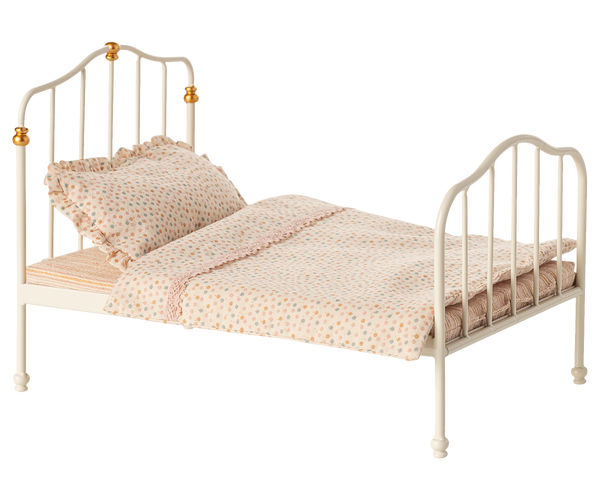 Cama metal vintage doble ratones - blanco roto