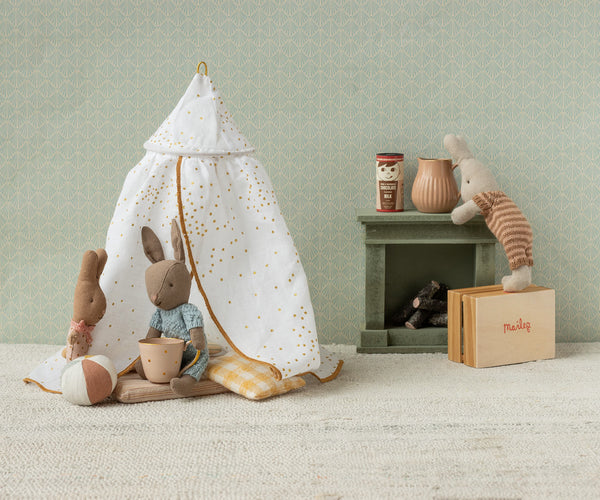 Dosel para cama en miniatura - blanco y dorado