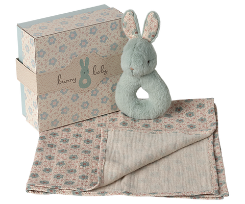 Set regalo bebé manta y sonajero - mint