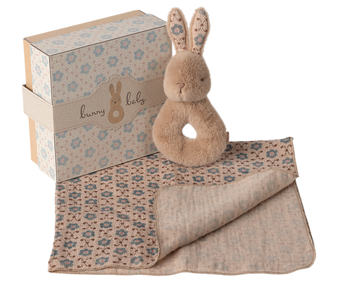 Set regalo bebé manta y sonajero - crema