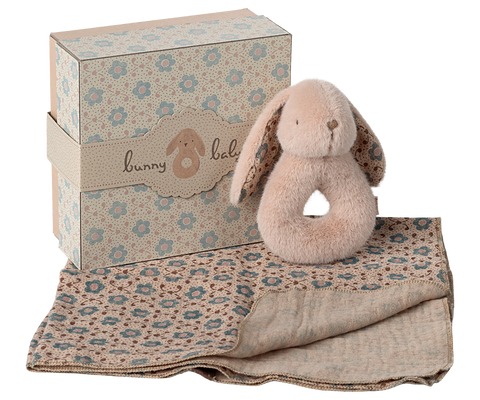 Set regalo bebé manta y sonajero - rosa empolvado