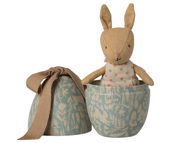 Huevo de pascua pequeño con conejito - azul empolvado