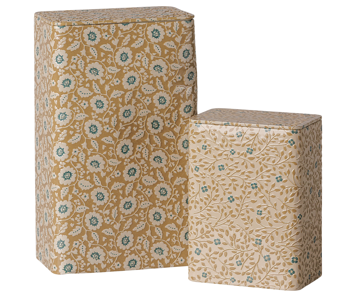 Cajas de metal flores ocre - set de dos
