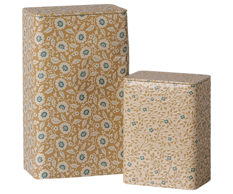 Cajas de metal flores ocre - set de dos