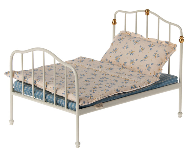 Cama de metal vintage para 2 ratones - blanco roto