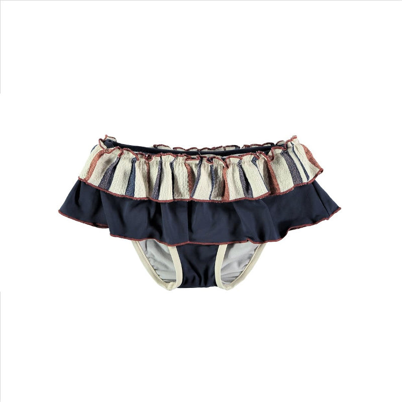 Culetín doble volante - azul lavado y raya caldera denim - Miss Coppelia