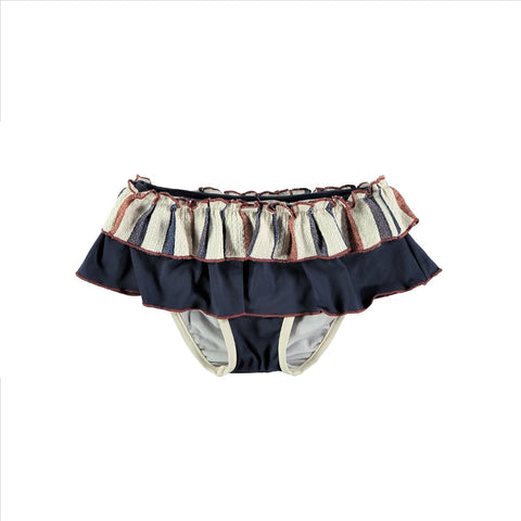 Culetín doble volante - azul lavado y raya caldera denim - Miss Coppelia