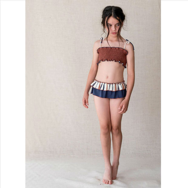 Culetín doble volante - azul lavado y raya caldera denim - Miss Coppelia