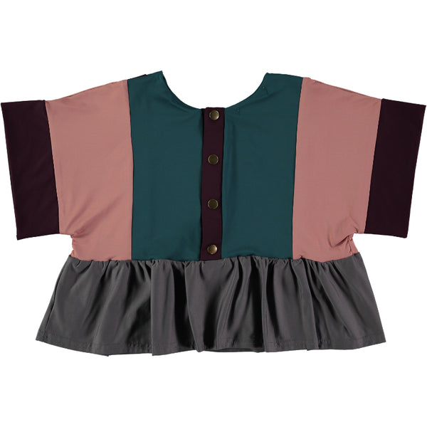 Blusa playera combi - rosa viejo, granate, verde ciprés, gris - Miss Coppelia