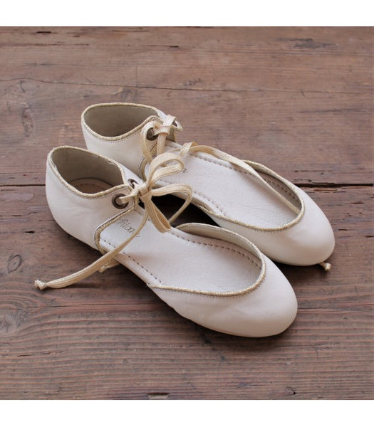 Bailarinas Vivien ceremonia - napa beige cinta oro - Miss Coppelia